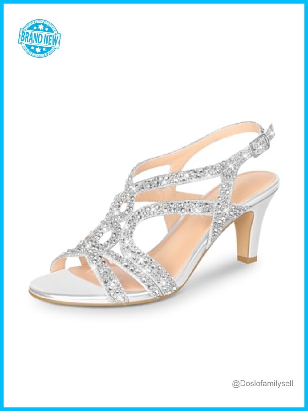 Womens Heeled Sandals Rhinestone Slingback Open Toe High Heel Wedding